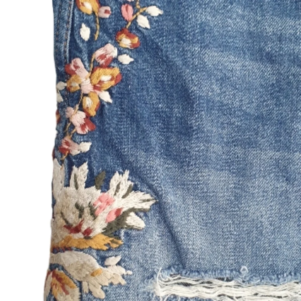 ABERCROMBIE & FITCH Jean Floral Embroidered Distressed Mini Skirt Womens Size 28